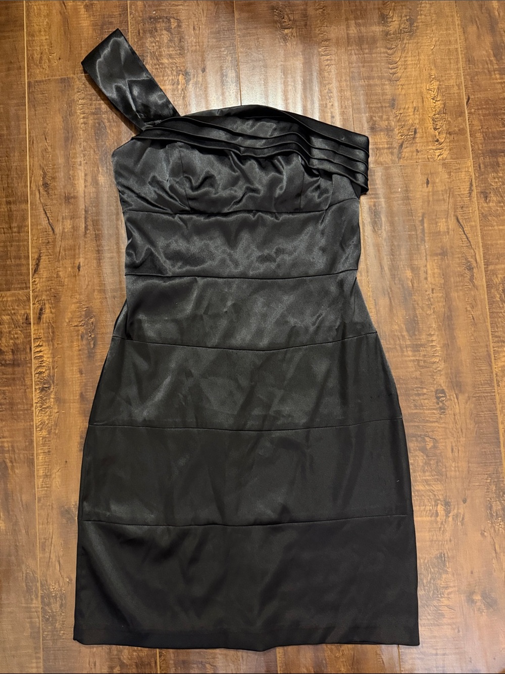 Ruby Rox Black One-Shoulder Satin Sheath Dress